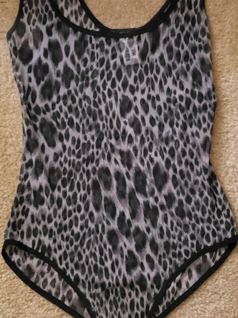See You Monday Black and Gray Leopard Mesh Bodysuit